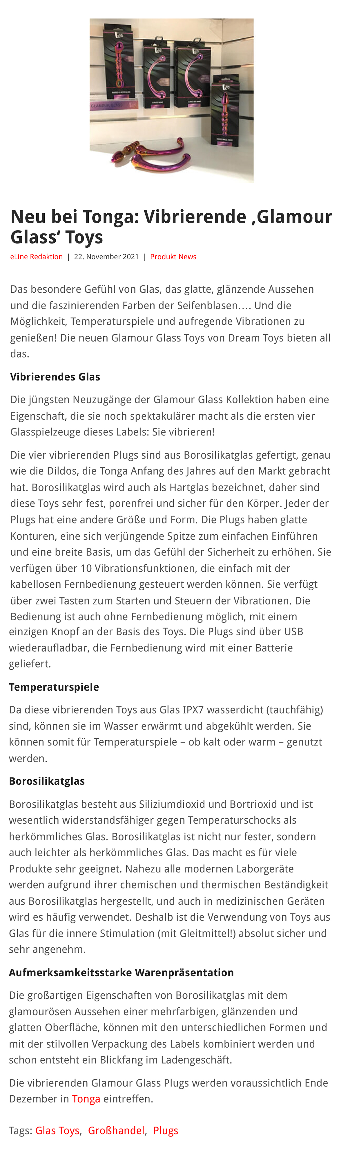 2021-11 eLine Online - Dream Toys vibrierende Glamour Glass Toys